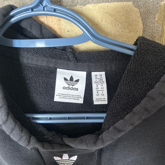 adidas Cropped Black Hooded Sweatshirt with White Logo - Picture 3 of 4